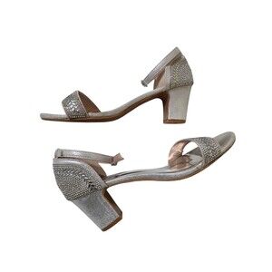 Badgley Mischka Slingback 2" Heels Sandals Rhinestone Crystal Silver Women's 6